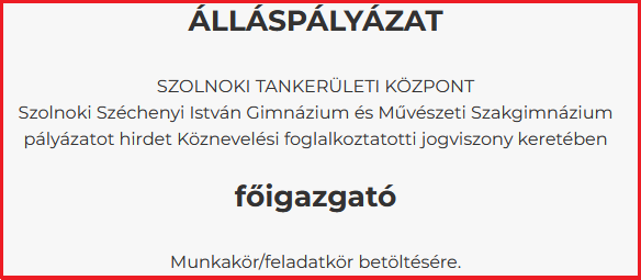 Álláspályázat Főigazgató